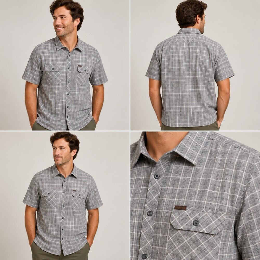 Orvis Men’s XXL Gray Plaid Short Sleeve Button Front Outdoor Shirt